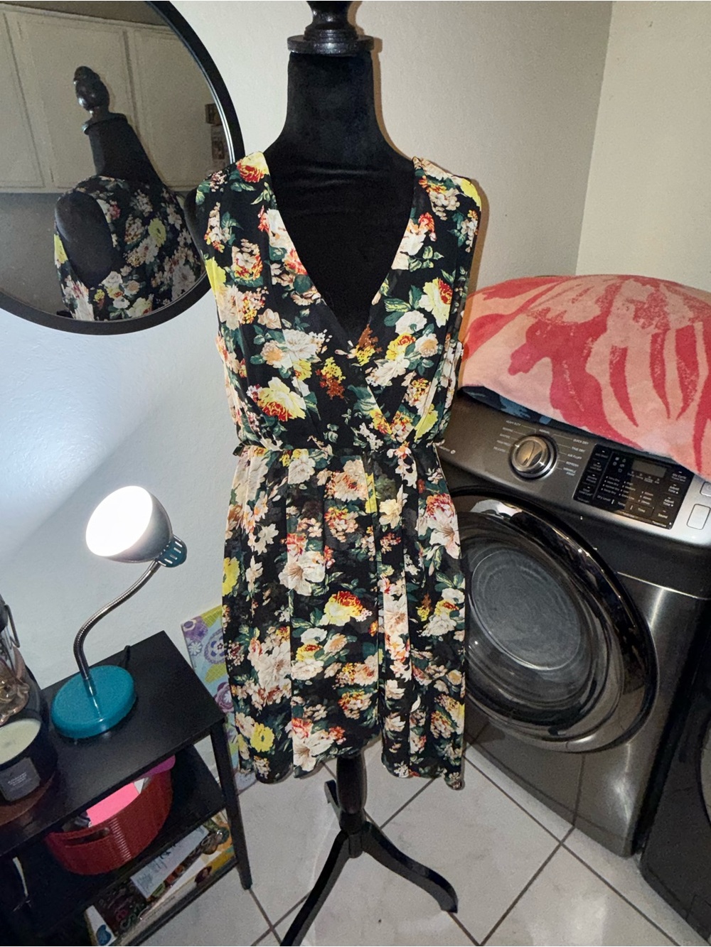 Forever 21 Black Floral Sleeveless Wrap Mini Dress
